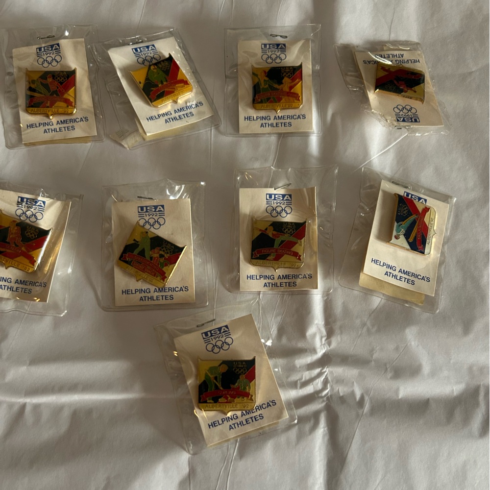 Vintage Collectible 1992 USA Olympic Pins with Gold Accents  - set of 9